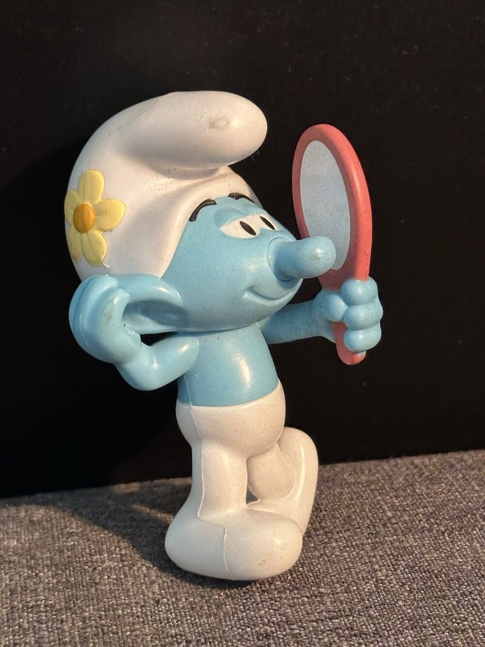 The Smurfs Vanity Smurf Figure Holding Mirror 4" Blue Cartoon Toy Figurine